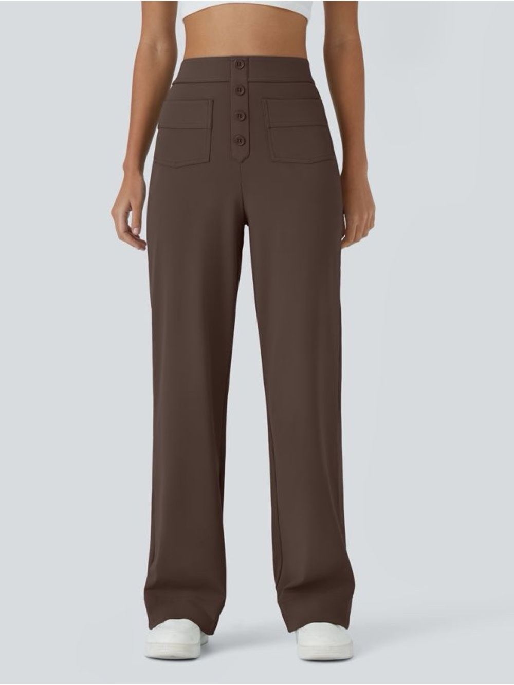 Halara Pocket Front High-Waist Wide Leg Pants in Dark Brown